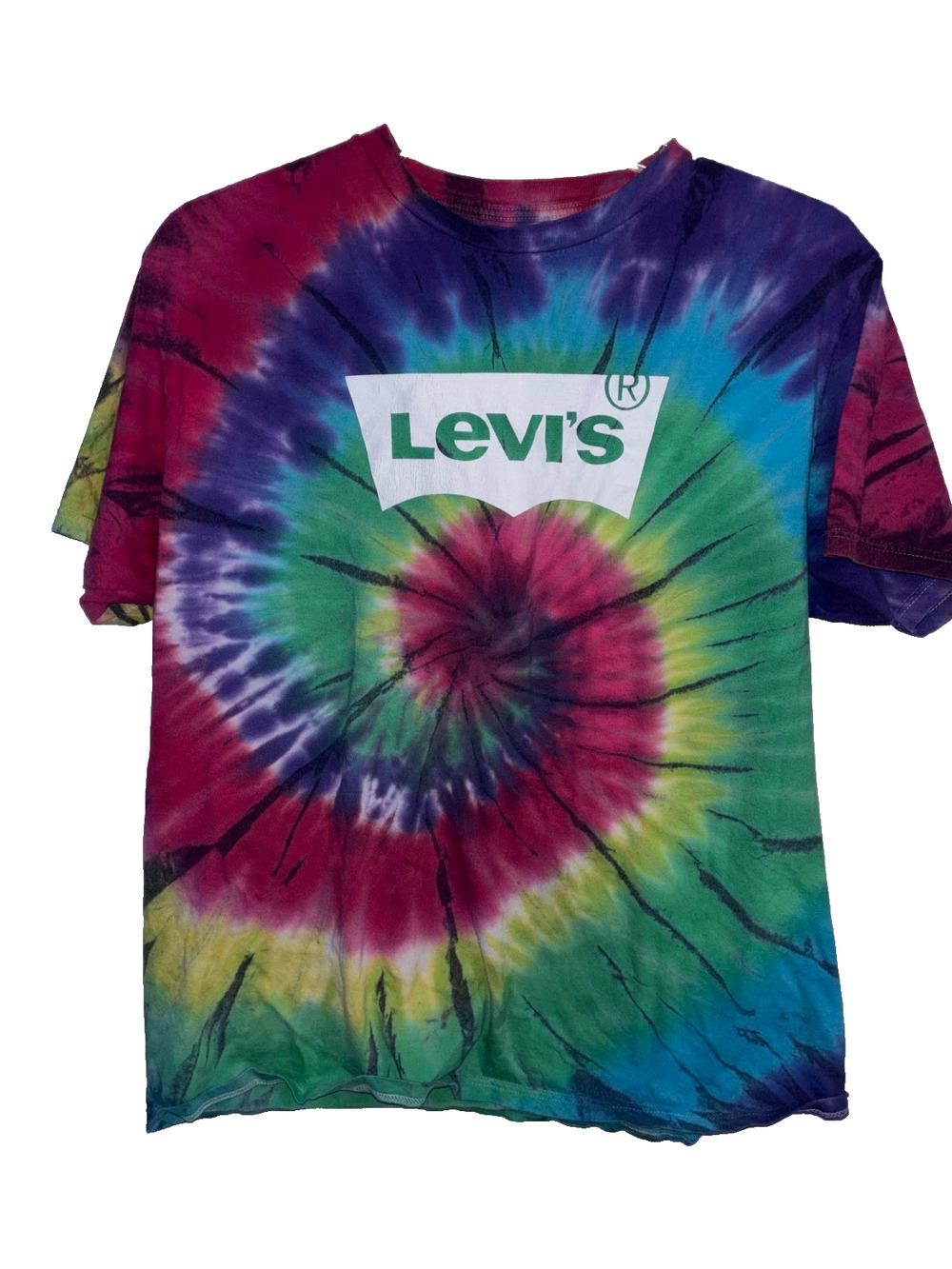 Levis T Shirt Womens XL Tie Dye Batwing Logo Spiral Swirl Short Sleeve Graphic